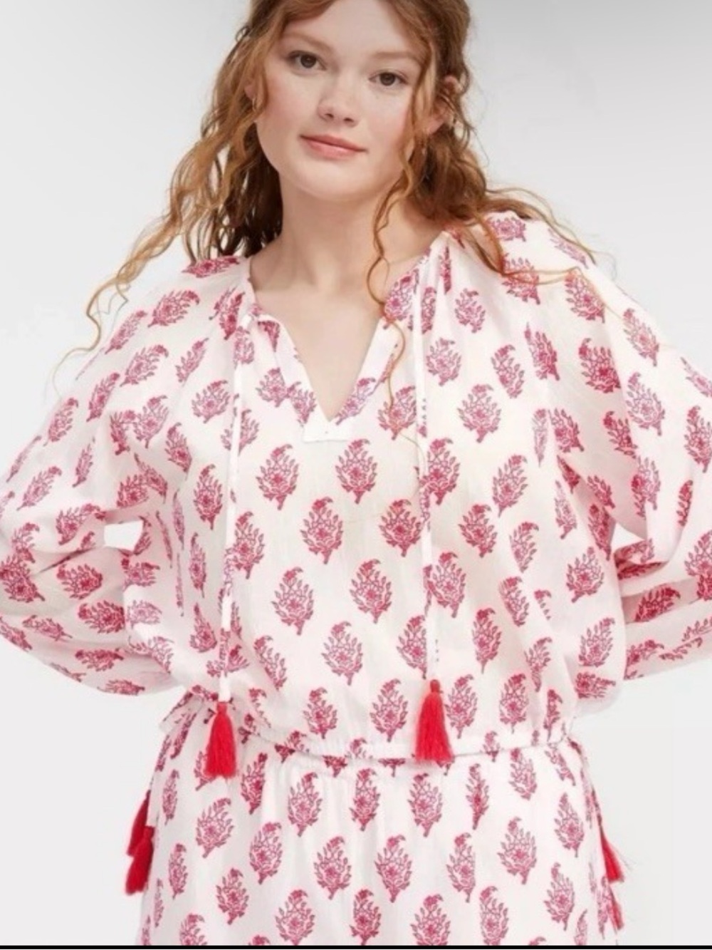 Roller Rabbit Pink & White Floral Print Tie-Front Blouse